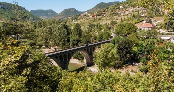 Panoramic view of river Tarn in Le Rozier, France